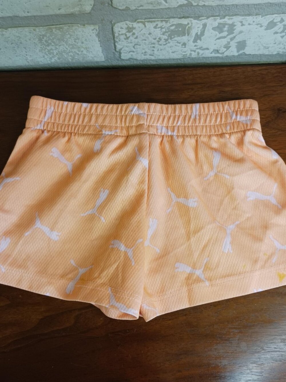 Puma Girls 24M Shorts Orange Graphic Logo Athletic Bottoms Activewear